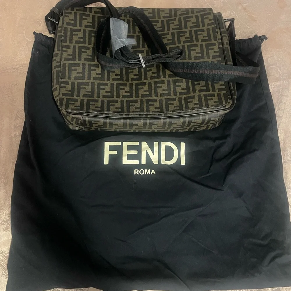 Fendi Mens Flap Messenger Bag Zucca Coated Canvas Medium
